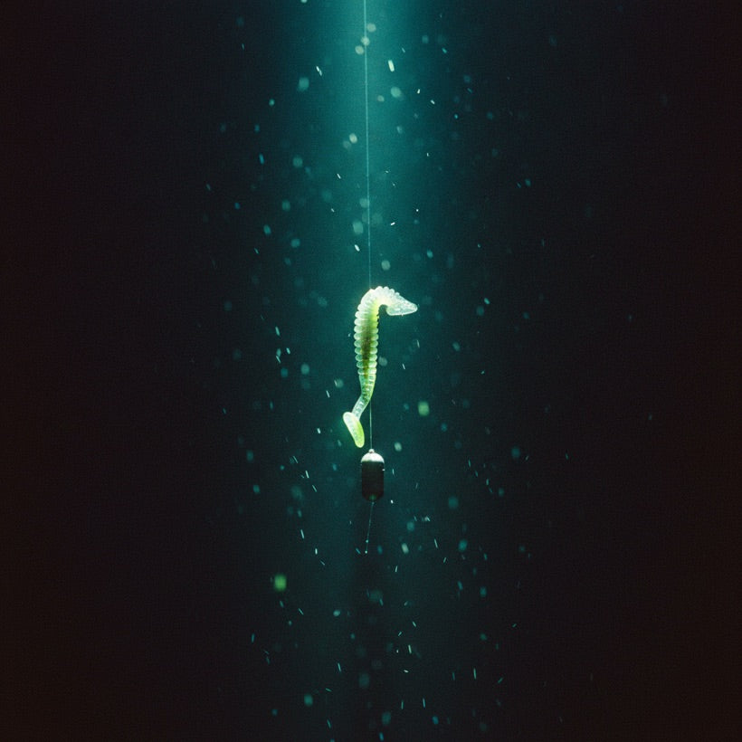 Finesse drop-shot rig suspended in clear water